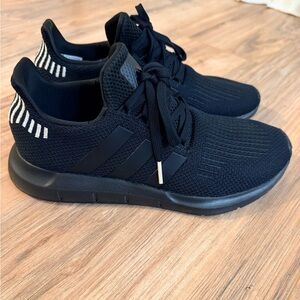 adidas Black Knit Lace-Up Sneakers with Stripe Heel